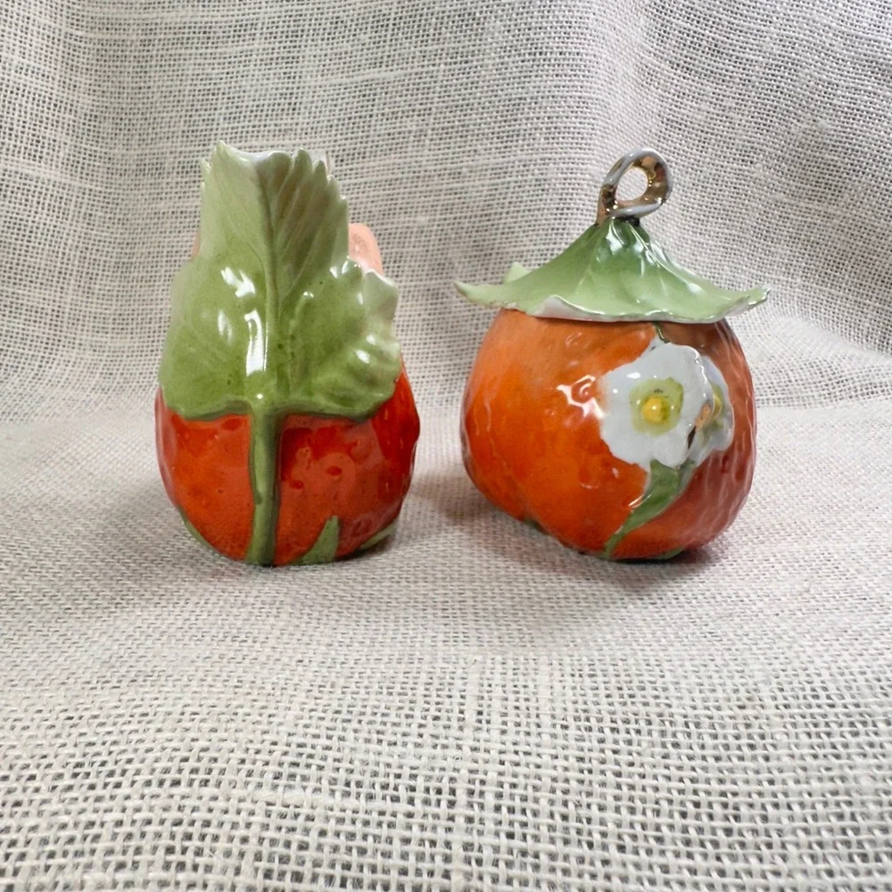 Royal Bayreuth Strawberry Creamer Sugar Bowl Set Vintage Porcelain Figural READ